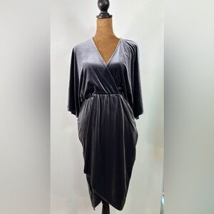 ASOS Velvet Wrap Midi Dress US‎ 6 Charcoal Batwing Sleeve Tulip Hem